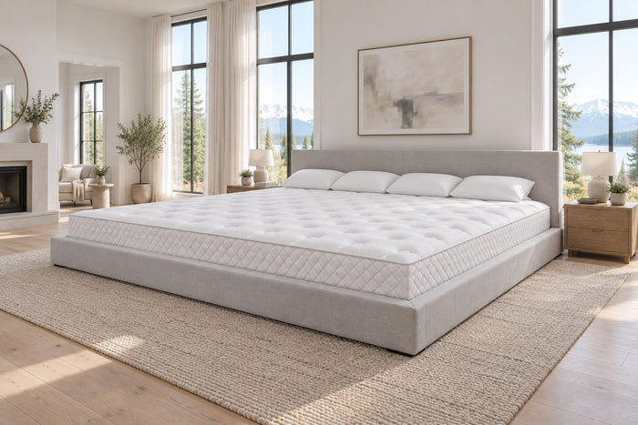 Alaskan King Firm Foam Mattress in a bedroom setting