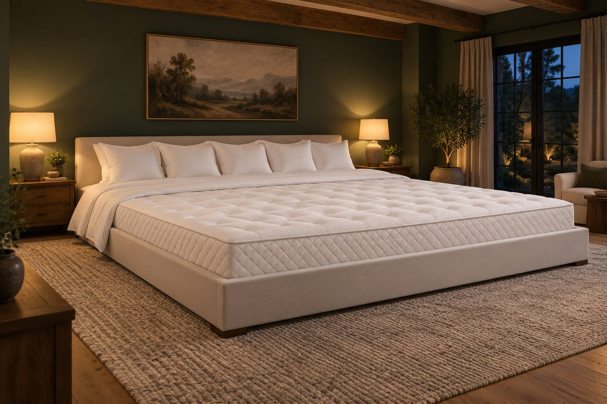 Alaskan King latex mattress in a bedroom setting