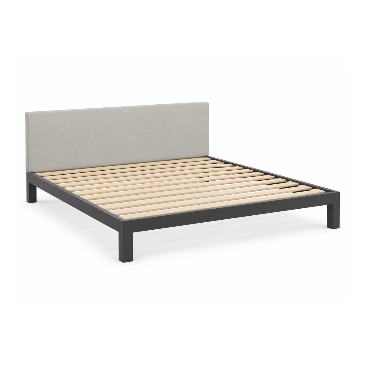 Alaskan King Platform Bed Frame with its upholstered headboard, on a white background