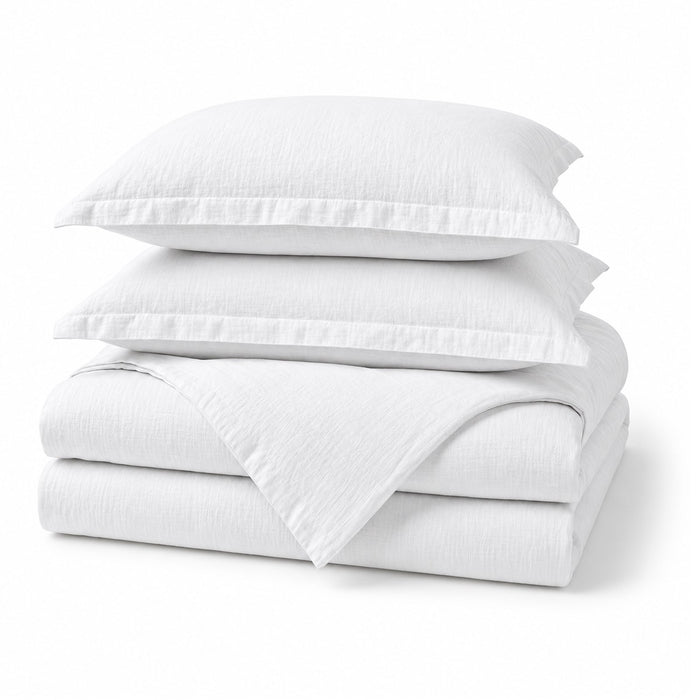 Wyoming King Linen Duvet Cover Set in White, folded, shown on a white background, AI-generated illustration